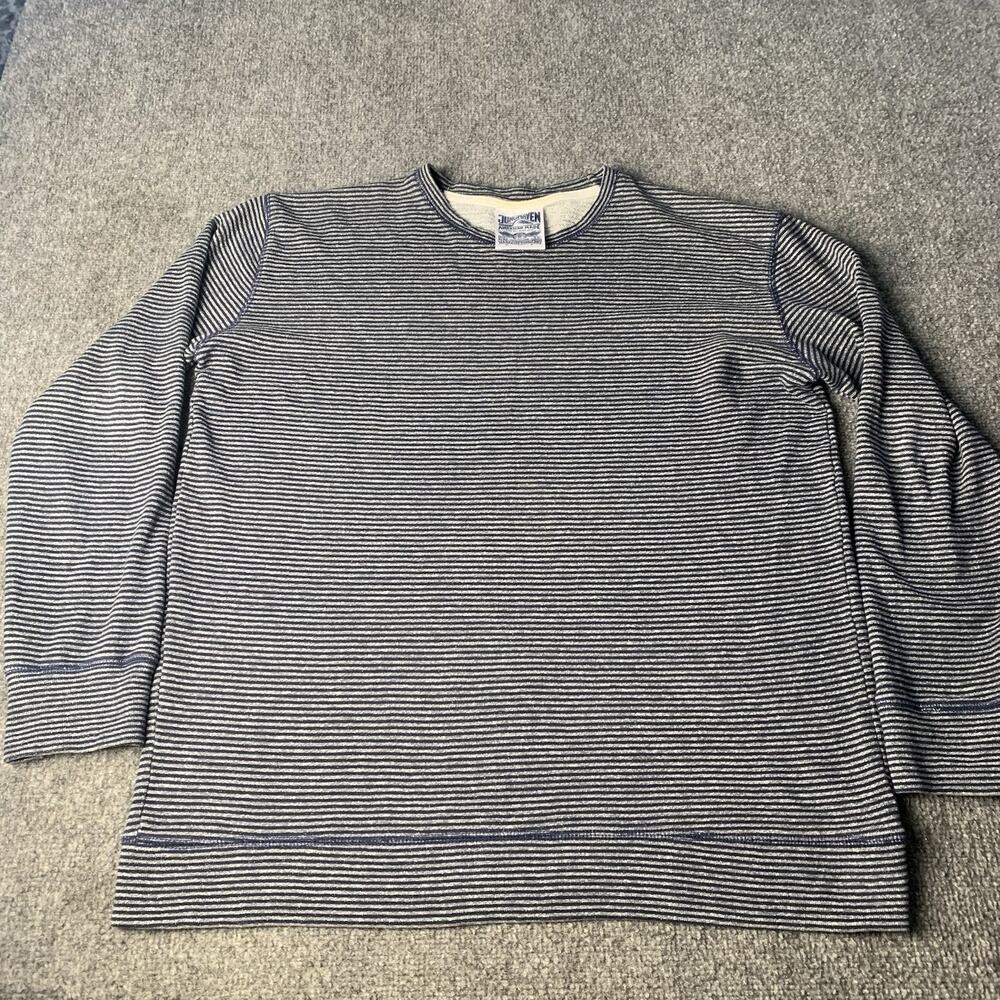 Jungmaven Hemp Shirt Mens Large Blue Gray Striped 55% Hemp 45% Organic Cotton